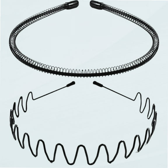 Metal Hair Band Men Headbands for Men and Women Fashion Headband With Non Slip Wavy Teeth, Black (Wide Wavy Spring)