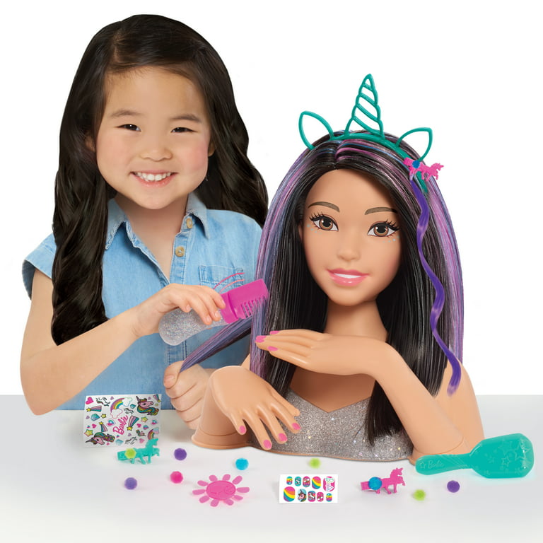 Barbie Unicorn Party 27-piece Deluxe Styling Head, Dark Brown Hair, Pretend  Play, Kids Toys for Ages 5 Up, Gifts and Presents,  Exclusive