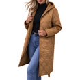 thumbnail image 2 of Women's Quilted Jacket Zipper Up Hooded Long Lightweight Padding Down Coat (Khaki S), 2 of 6