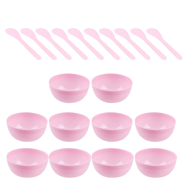 10 cuencos multiusos de plástico para mezclar barro de cristal, ideales para que las niñas hagan sus propias manualidades con tierra de cristal. Incluye 10 cucharas (rosa).