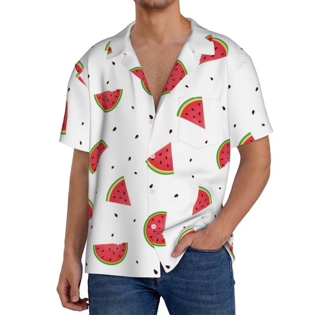 Fotbe Hand Drawn Watermelon Camisa Estampada de Manga Corta para Hombre, Casual de Verano, Estilo Playero, Sin Arrugas-X-Large