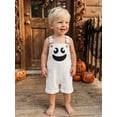 thumbnail image 4 of RUINIXCW Toddler Baby Boy Girl Halloween Overalls Outfit Summer Fall Clothes Corduroy Romper Bib Overalls with Pockets Devil Pumpkin Face Printed Sleeveless Adjustable Strap Jumpsuit Shorts, 4 of 9