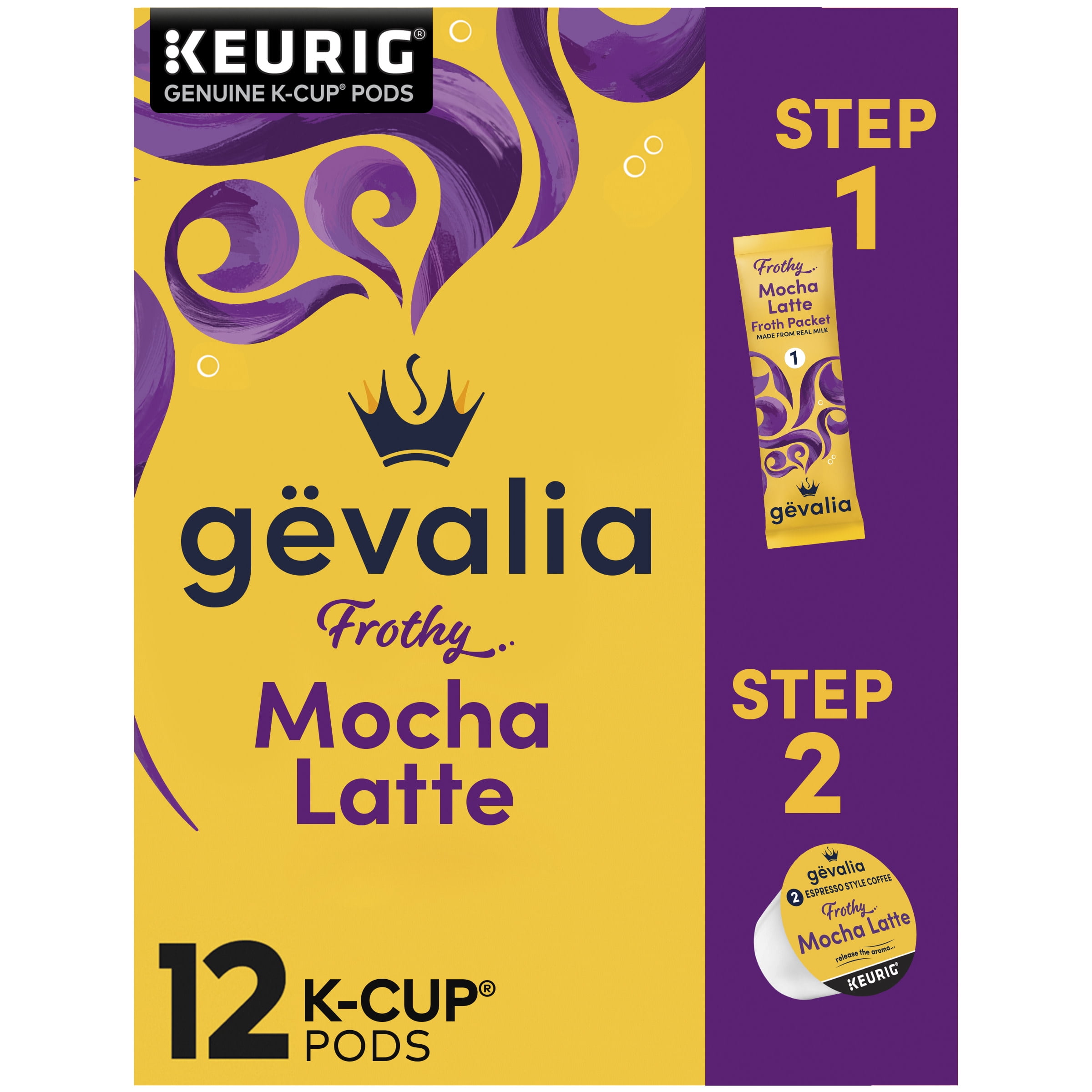 Gevalia Mocha Latte K-Cup Espresso Coffee Pods & Latte Froth Packets, 12 ct Box