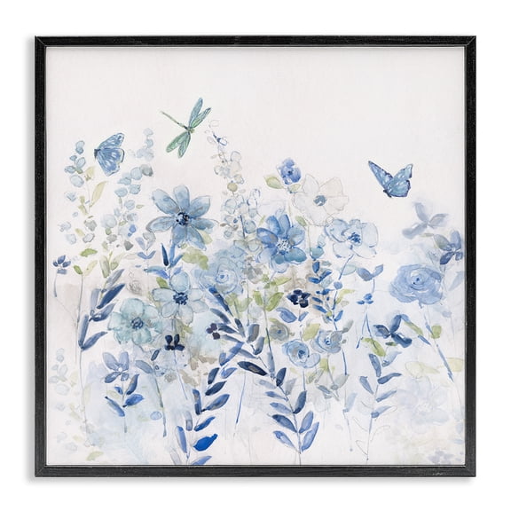 Stupell Industries Farmhouse Delicate Blue Floral Garden Black Framed Giclee Art, 17 x 17, by Sally Swatland