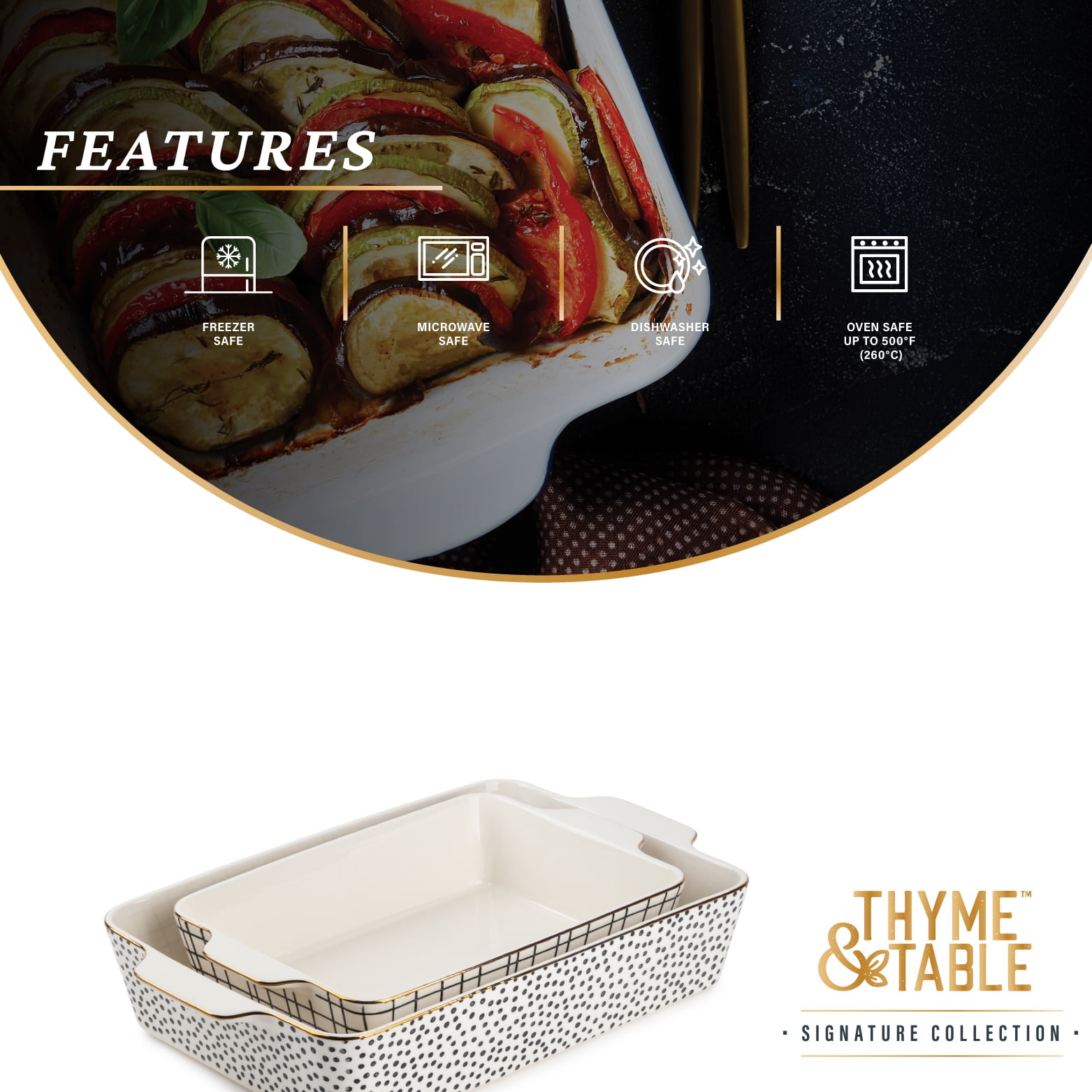 Thyme & Table 2-Piece Ceramic Rectangular Baking Dish Set - Dot