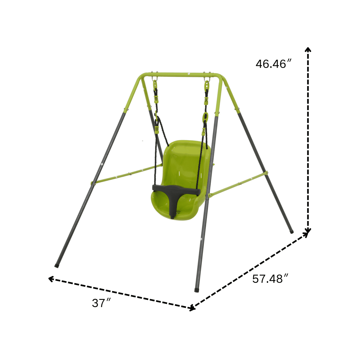 Indoor-Outdoor Baby Swing with Safety Seat, Sturdy Kids Toddler Swing Set with Heavy Duty A-Frame Metal Stand for Backyard, Playground and Nursery, 57" L x 37" W x 46" H