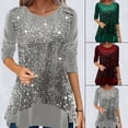 thumbnail image 4 of Women Sequin Party Tunic Tops Long Sleeve Casual T-Shirt Blouse O Neck Clothing, 4 of 9