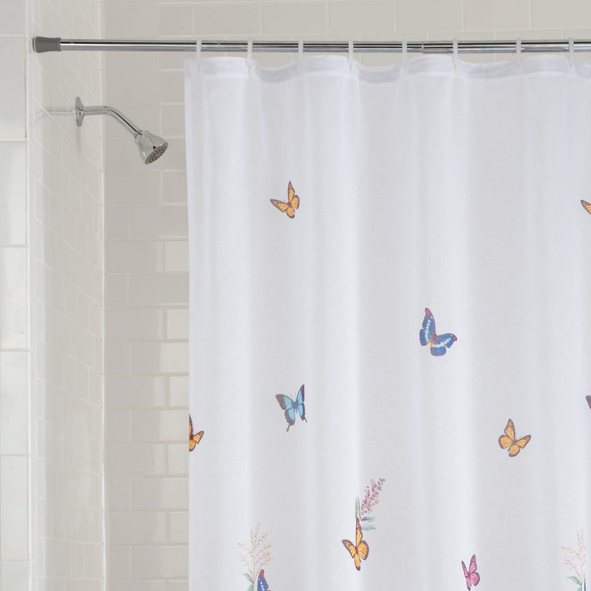 Mainstays Butterfly Fabric Shower Curtain, Multicolor, Semi-Sheer, 70 in x 72 in