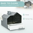 thumbnail image 4 of PawHut Hooded Cat Litter Box with Kitty Litter Mat, Kitty Litter Pan with Odor Control, Easy-Clean Pull-Out Drawer, Handle, Scoop, Gray, 4 of 9