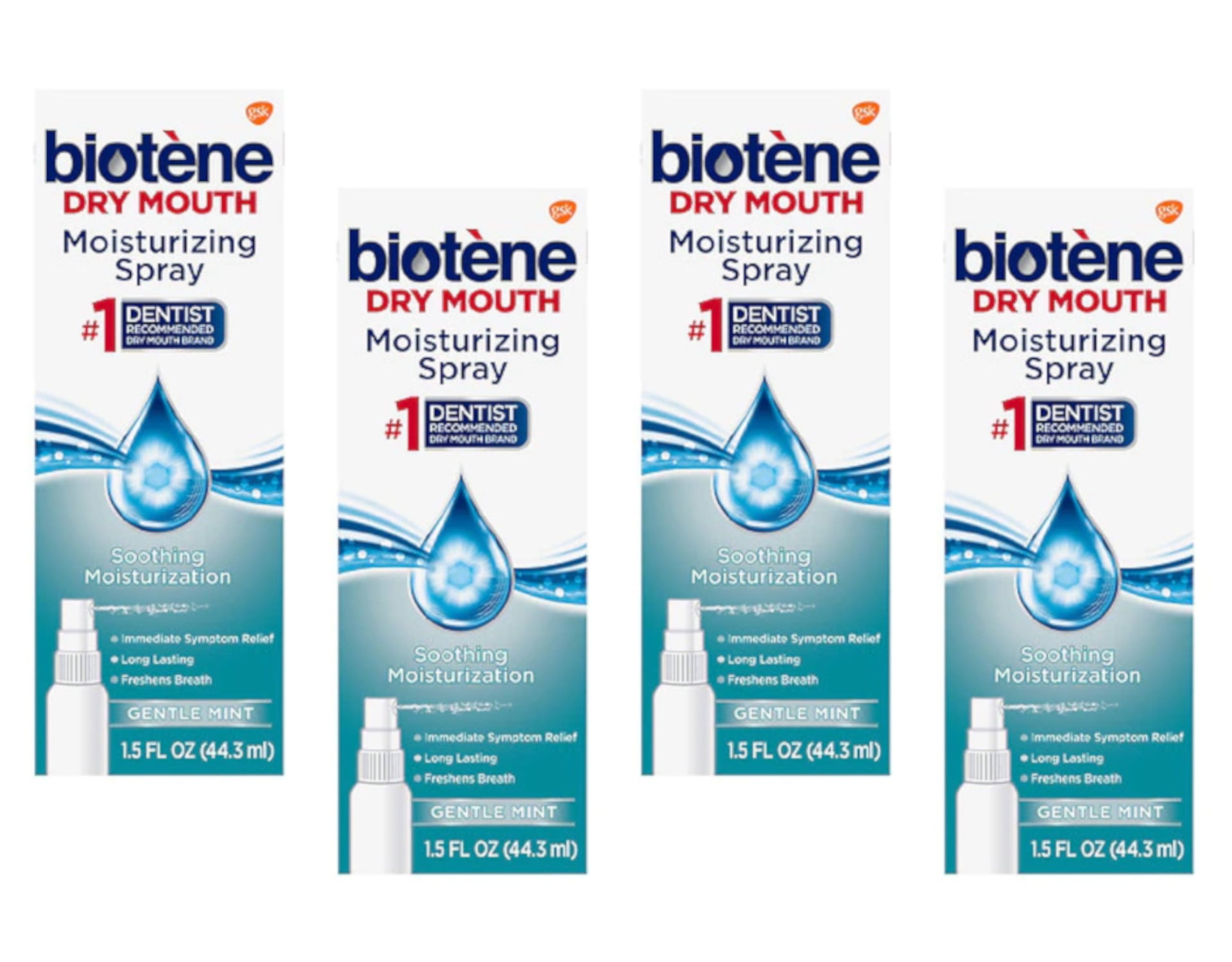 4 Pack Biotene Dry Mouth Moisturizing Mouth Spray 1.5 oz Each Gentle