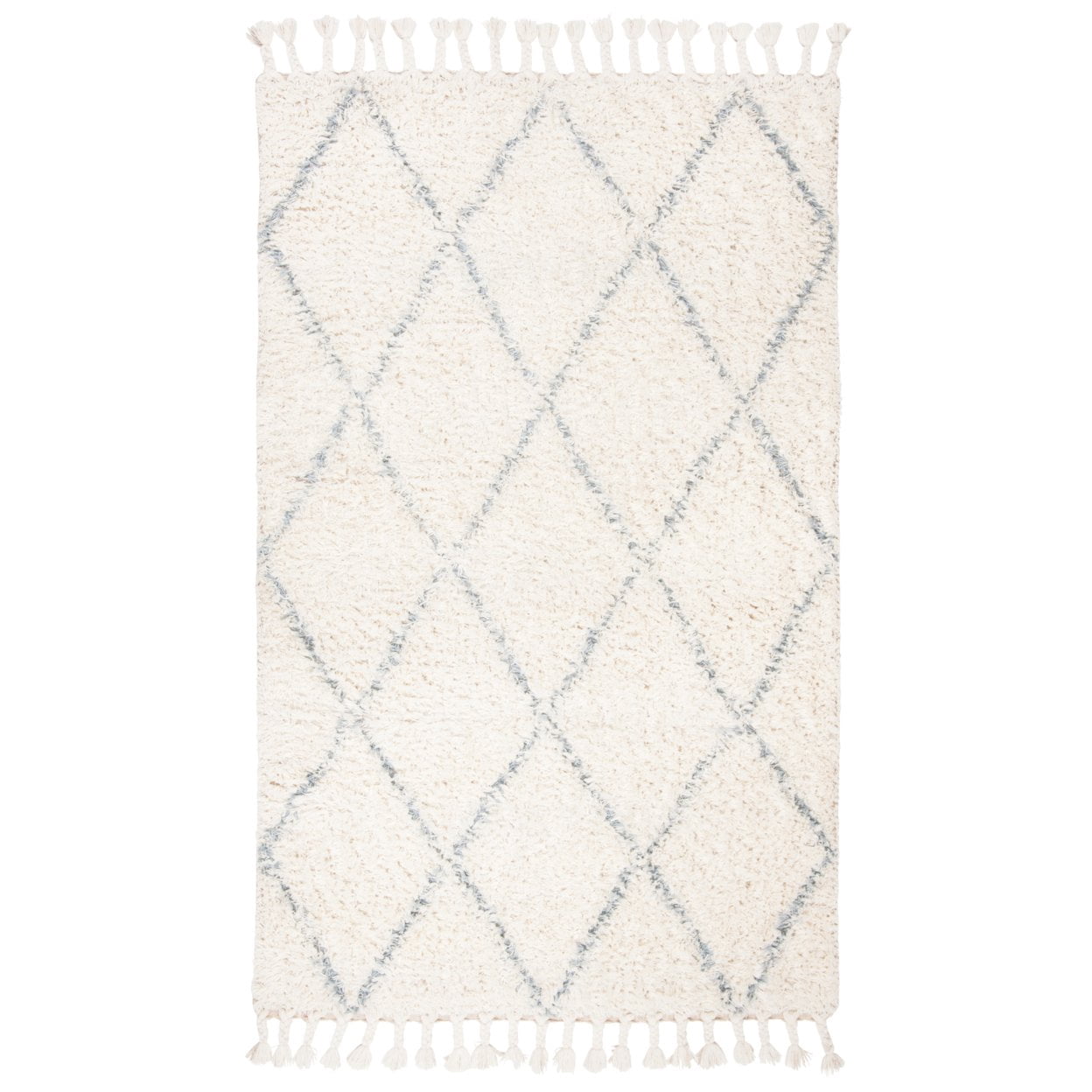 SAFAVIEH Casablanca Mackenzie Geometric Wool Shag Area Rug, Blue/Ivory, 6' x 9'