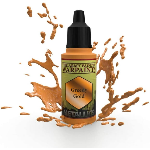 The Army Painter Greedy Gold Warpaint - Metallic Non-Toxic Heavily Pigmented Water Based Paint for Tabletop Roleplaying, Boardgames, and Wargames Miniature Model Painting