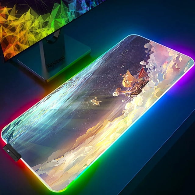 Alfombrilla de ratón con luz LED para ordenador, alfombrilla de escritorio de Anime, gabinete de jugador de PC para oficina, alfombrilla de ratón grande de una pieza, almohadilla de mesa RGB LIUWENJING unisex