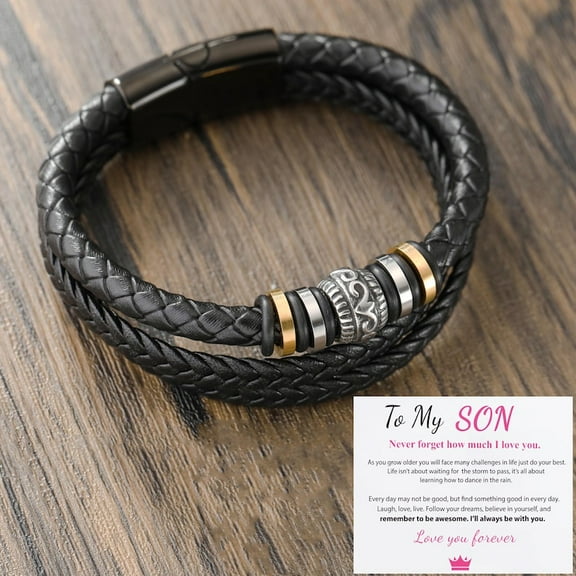Birthday Gift for Son from Mom/Dad, I Will Always Be With You, Double Row Bracelet, Men's Leather Bracelet, Graduation Gift From Mom, Christmas Gift