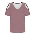 thumbnail image 4 of Akafmk Plus Size Womens Tops,Blouses for Women Summer Tops,Short Sleeve Tops Solid Color Loose Fitting V-neck Cold Shoulder Blouses Tunic Tops, 4 of 4