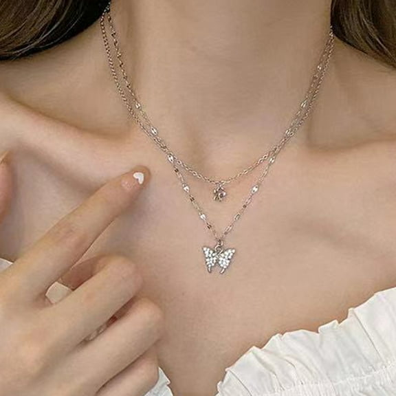 Cheers US Rhinestone Butterfly Choker Necklace Silver Sparkly Adjustable Crsytal Necklaces Chain for Women