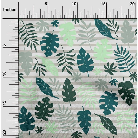 oneOone Viscose Chiffon Dark Teal Green Fabric Stripe & Leaves Block Dress Material Fabric Print Fabric By The Yard 42 Inch Wide