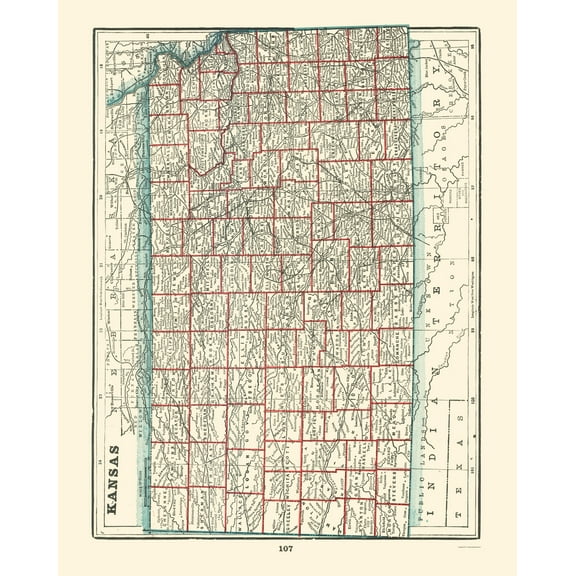 Historic State Map - Kansas - Rathbun 1893 - Vintage Wall Art