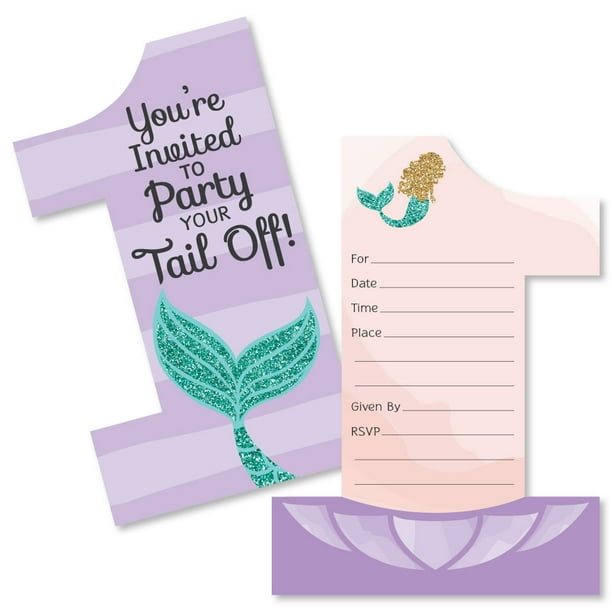 1st Birthday Let S Be Mermaids Shaped Fill In Invitations First Birthday Party Invitation Cards With Envelopes Walmart Com Walmart Com