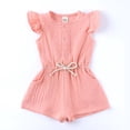 thumbnail image 2 of Newborn Baby Girls Drawstring Waist Buttons Jumpsuit Ruffled Sleeve Summer Short Romper with Pocket Pink,12-24 Months, 2 of 8