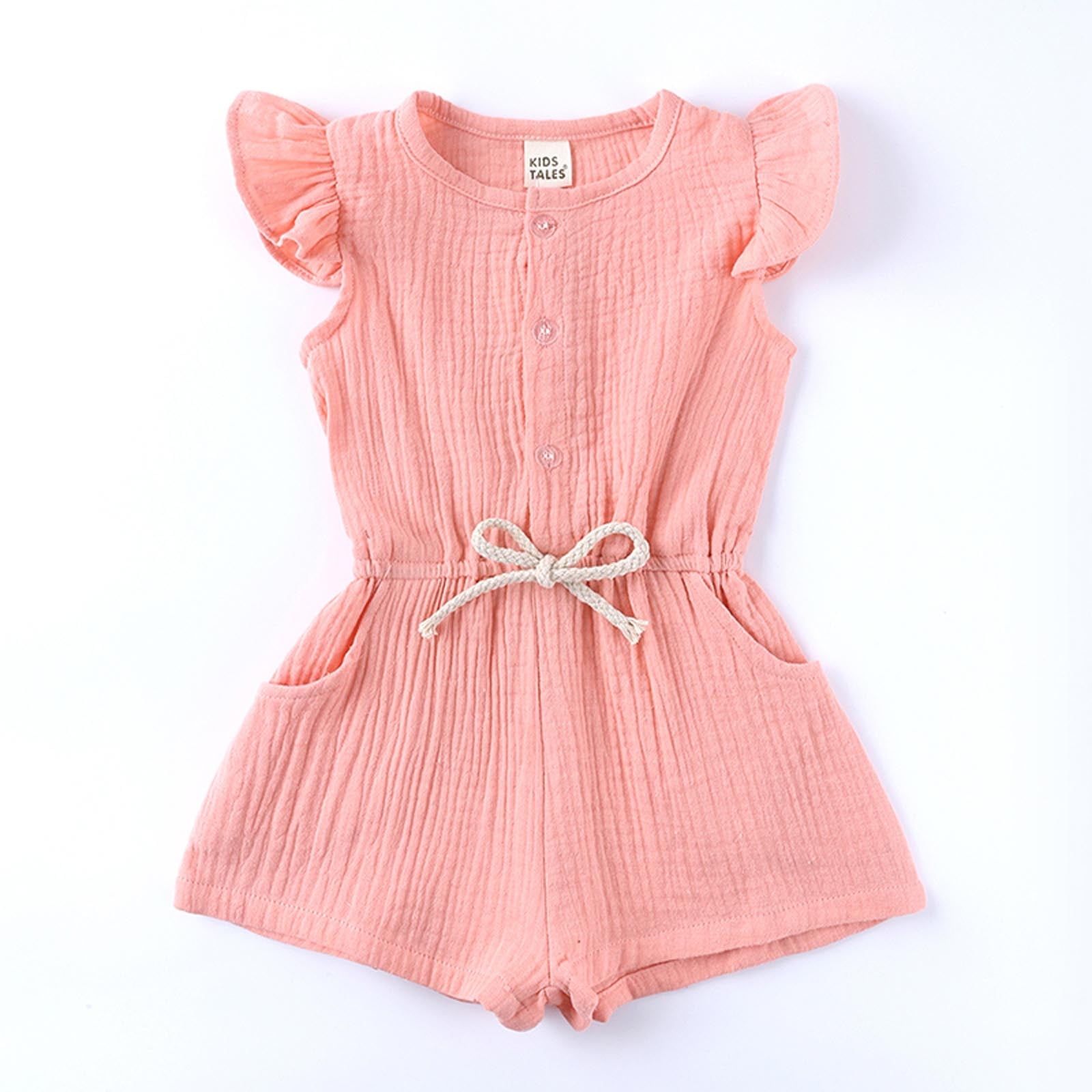 Fall Savings Clearance Pezhada Baby Girl Romper summer Girls Infant Jumpsuit Overalls Cotton Linen Ruffles Kids Romper Clothing Pink