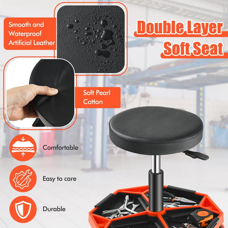 Costway Heavy-Duty Adjustable Height Rolling Stool with Tool Tray
