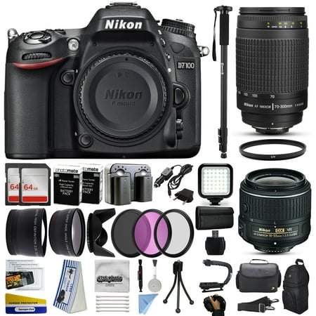 Nikon D7100 DSLR Digital Camera with 18-55mm VR II + 70-300mm f/4-5.6G Lens + 128GB Memory + 2 Batteries + Charger + LED Video Light + Backpack + Case + Filters + Auxiliary Lenses + More!
