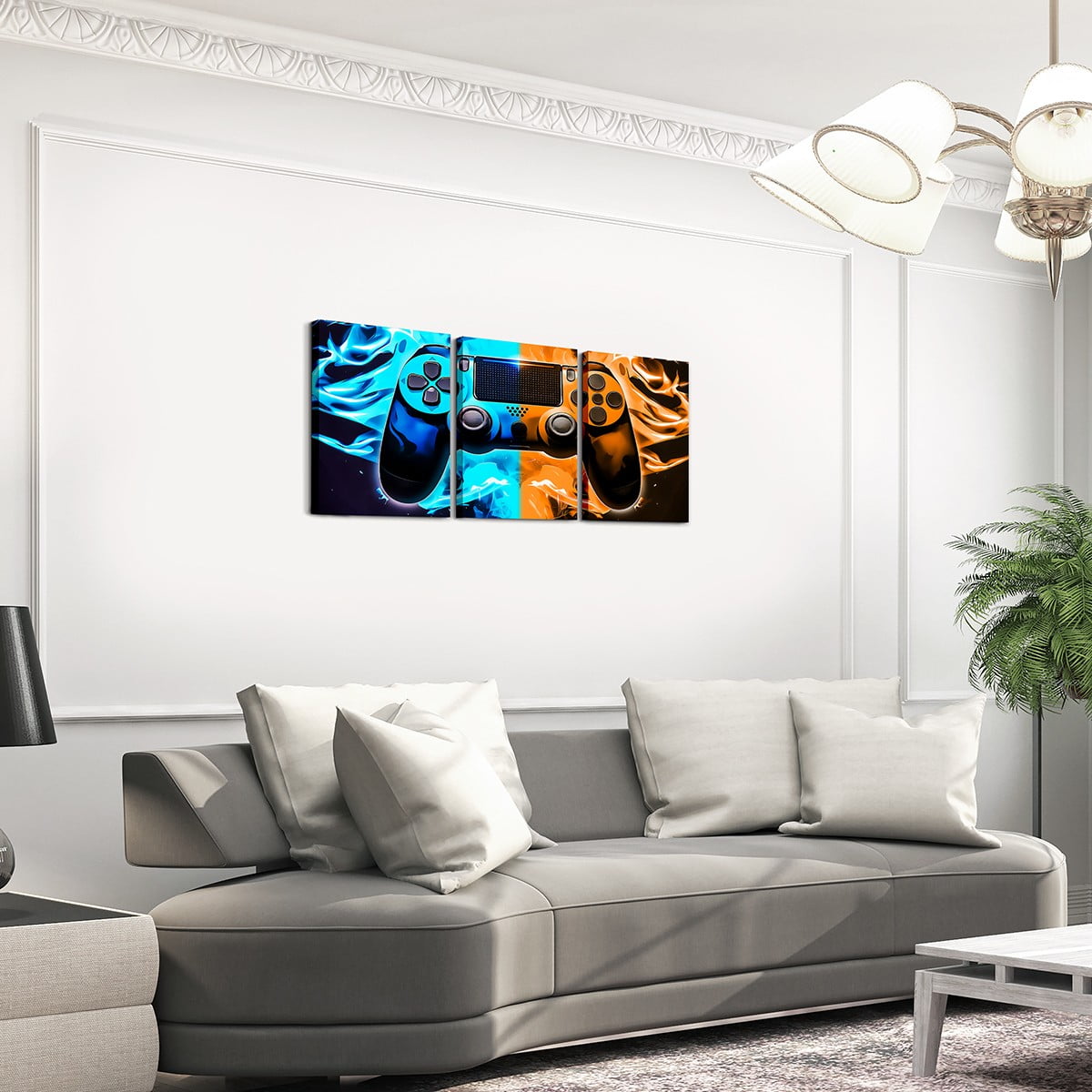 Erosebridal Gamer 3 Piece Canvas Wall Art 12"x16"x3pcs Gaming Office Wall Decorations Artwork Posters Modern Game Console Controller Bathroom Wall Art Joystick Room Decor Blue Orange