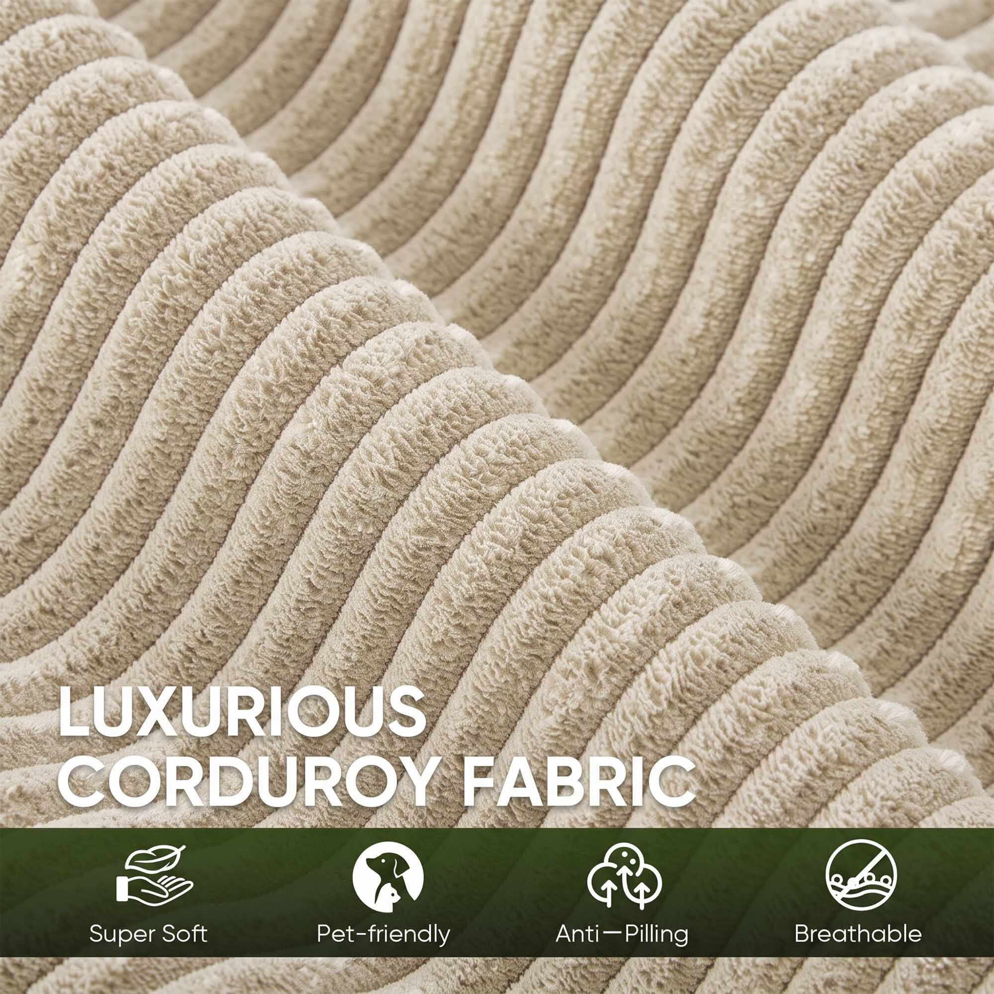 Lunale Convertible Sleeper Sofa Bed, Boneless Futon Cloud Couch, No Assembly Required, Pull Out Floor Couch Bed for Living Room, Beige Corduroy