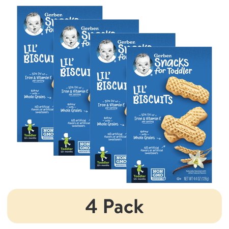 (4 pack) Gerber Toddler Baby Food Vanilla Wheat Biscuits 4.44 oz Box