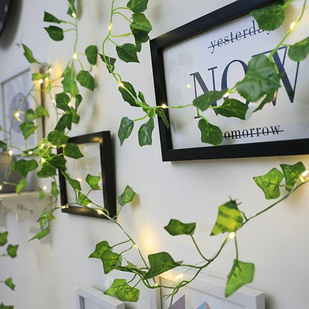 Cadena de luces LED de plantas artificiales, guirnalda de luces de hadas con batería de vid de hoja verde para decoración de boda y hogar