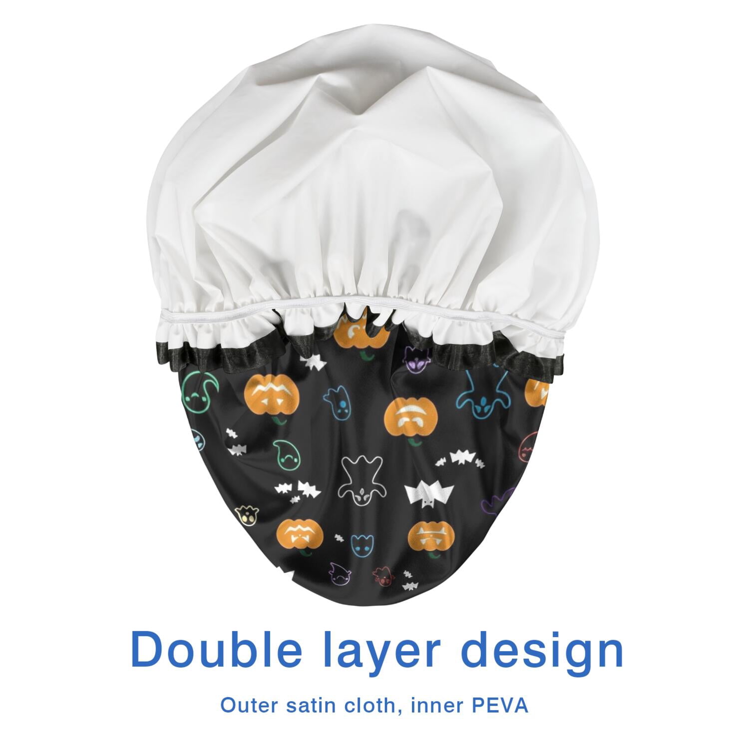 Shower Caps,Halloween Black Colorful Ghosts and Pumpkins Waterproof Shower Cap for Women 4 Pieces,Double Reusable Hair Cover for Shower PEVA Elastic Stretch Hem