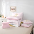 thumbnail image 6 of meiyoeat Gold Monogram A Letter 7 Pieces King Bedding For Girls,Pink Geometric Lines King Bed In A Bag For Kids,Pink Reversible, 6 of 7