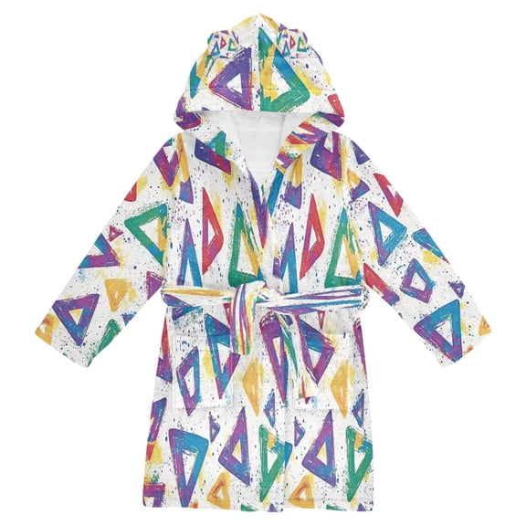 FORMRS Niños Bathrobe Unisex Hooded Robe Soft Plush Pajamas Sleepwear, Size 2-3T, Green Simple Triangles