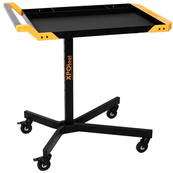 LuckyNote Adjustable Height Mobile Work Table, Rolling Tool Tray with 4 Casters, 125 LBS Capacity, Yellow and Black
