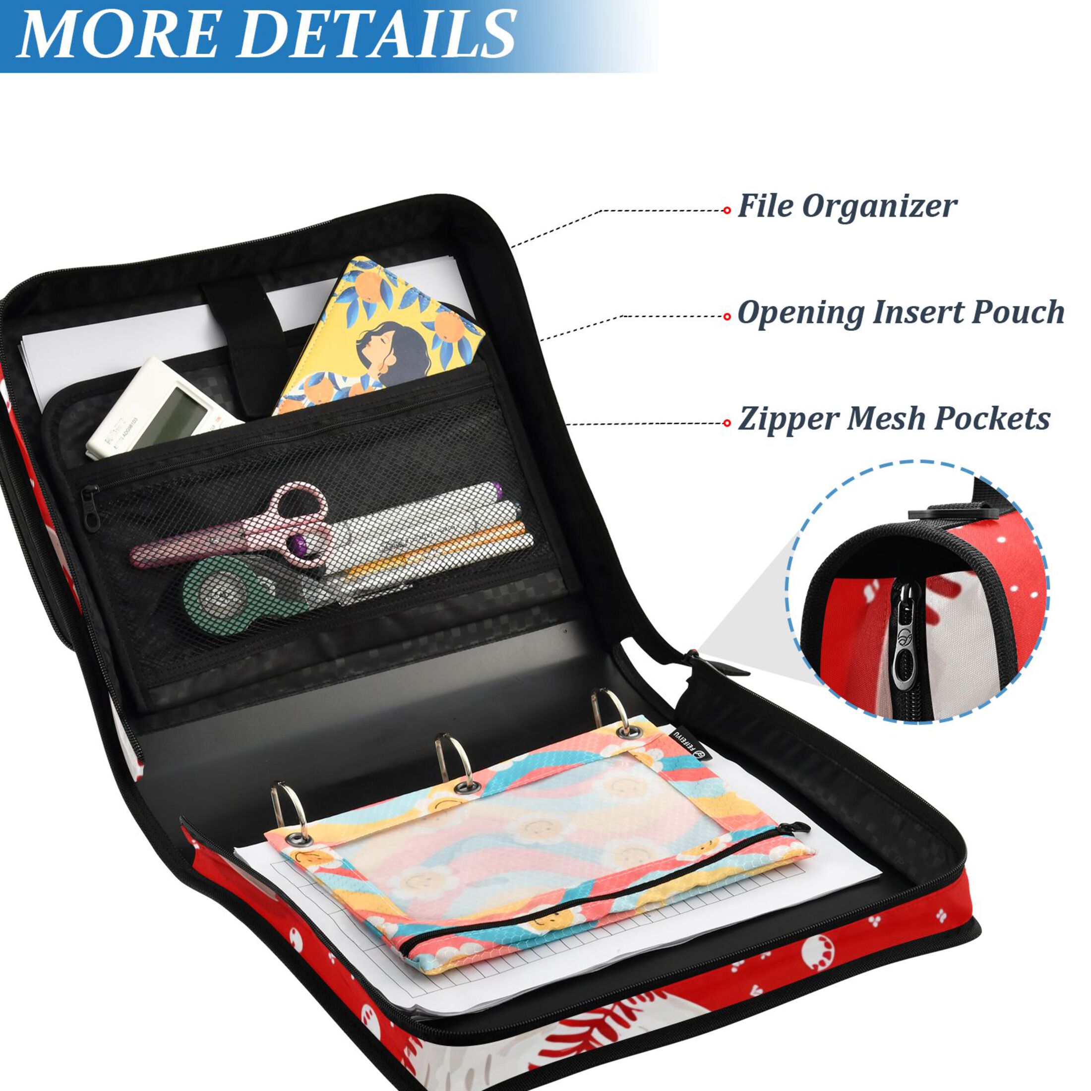 ALAZA Zipper Binder Baseball on Red 3 Ring Trapper Keeper File Folder Organizer Bag