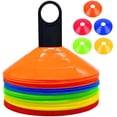 thumbnail image 1 of Paquete de 50 conos de disco deportivos, conos de agilidad de plástico, marcadores de conos de campo con soporte para entrenamiento, juegos, baloncesto, fútbol, niños, deportes, 1 of 7