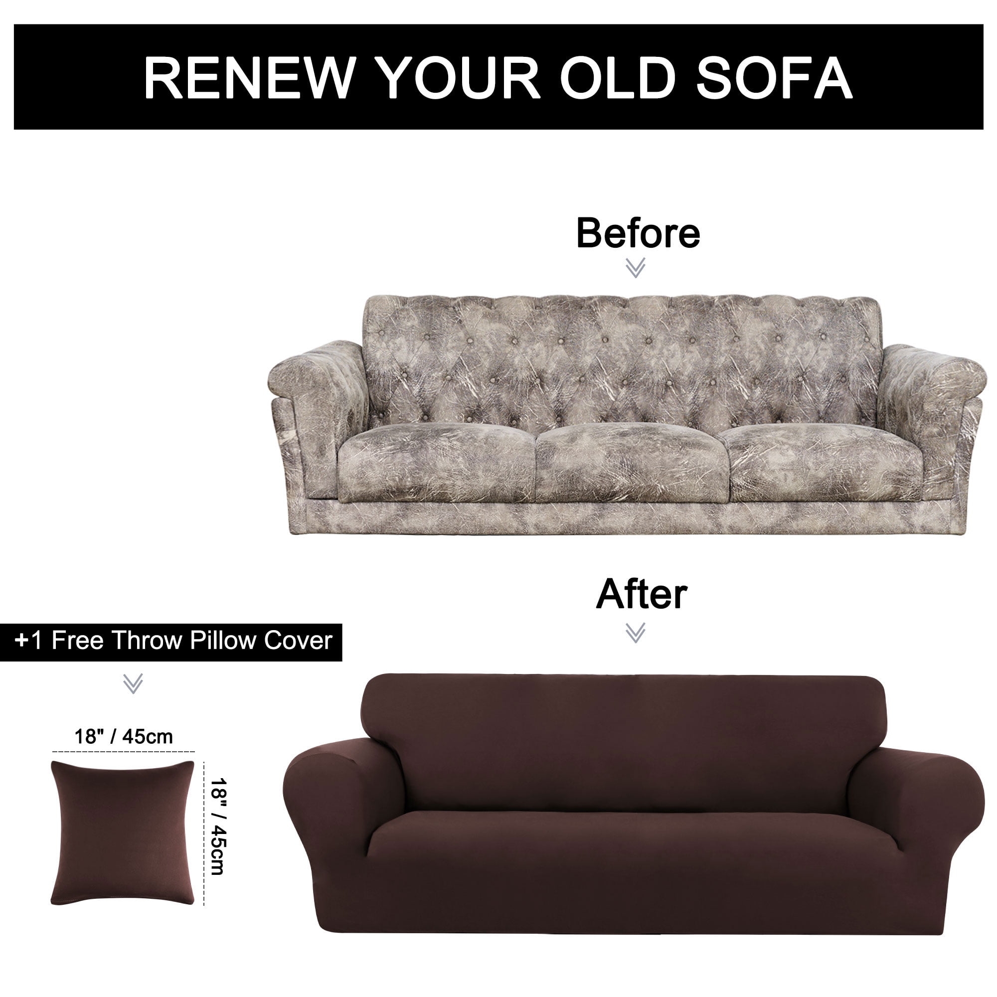 Unique Bargains Solid 1/2/3 Seater Sofa Cover Stretch Couch Slipcover Chocolate Sofa