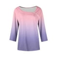 thumbnail image 5 of ShiShine Women's 3/4 Sleeve Shirts Square Neck Tops Gradient Color Dressy Casual Basic Tees T Shirts Blouses, 5 of 5