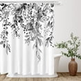 thumbnail image 3 of Black Eucalyptus Shower Curtain, Watercolor Grey Leaves on The Top Plant with Floral Bathroom Decoration Shower Curtain Sets 72x72 Inch with Hooks, 3 of 6