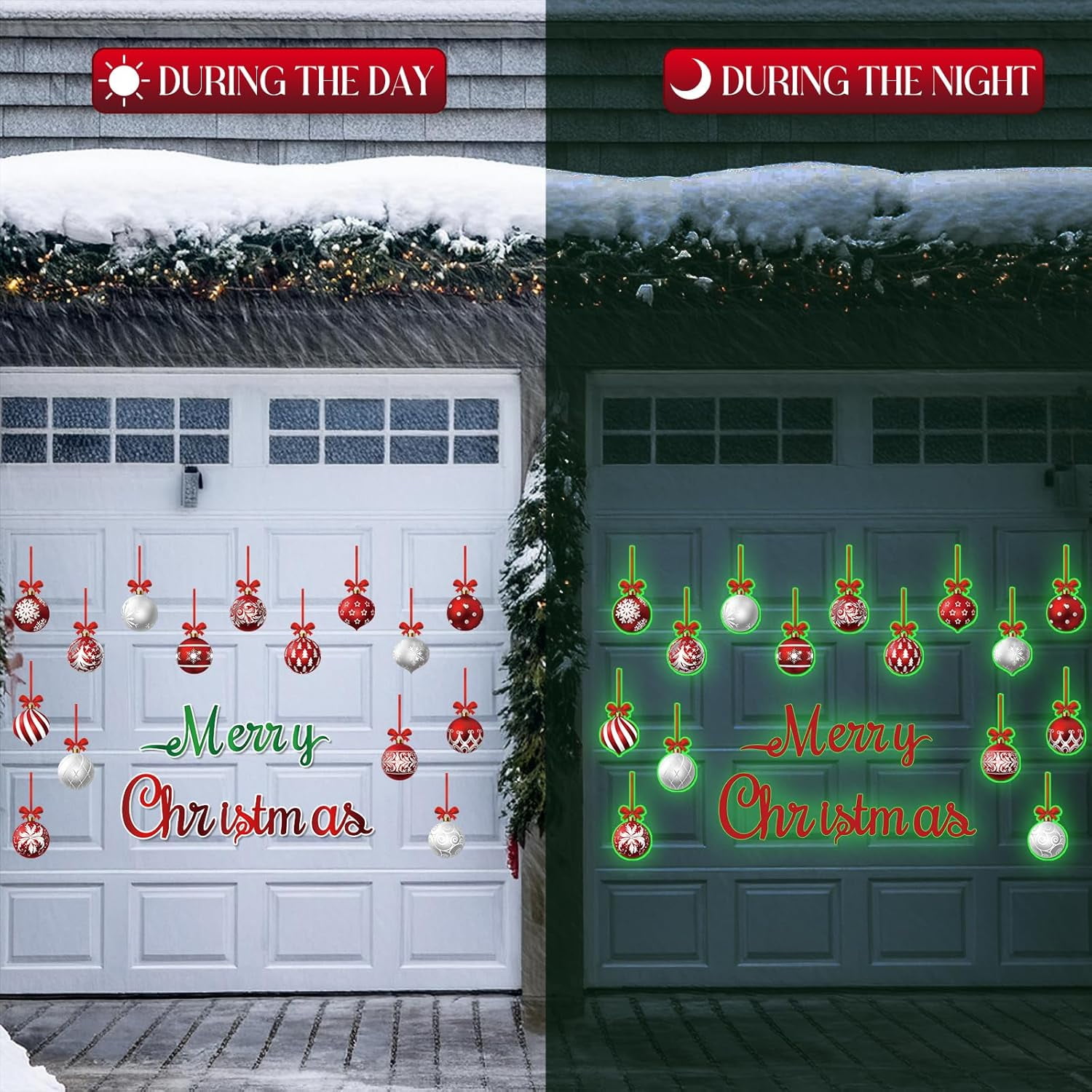 CozyNestFinds 36 Pcs Christmas Garage Door Magnets Decorations, Glow in The Dark Xmas Ball Garage Door Decorations, Merry Christmas Magnets for Refrigerator Fridge Kitchen Car Indoor Outdoor Decor