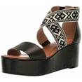 thumbnail image 1 of Lucky Brand GWINDOLIN Espadrille Wedge Sandal Black Leather Open Toe Platform (5.5, Black/Natura), 1 of 6