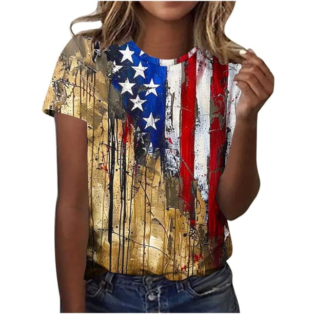 Tops de Ajuste Suelto para las Mujeres Sudadera Casual Impresa Manga Corta Cuello Redondo Superior, Poliéster