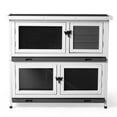 2 Story Grey Solid Wood Rabbit Hutch with 2 Large Rooms, Removable