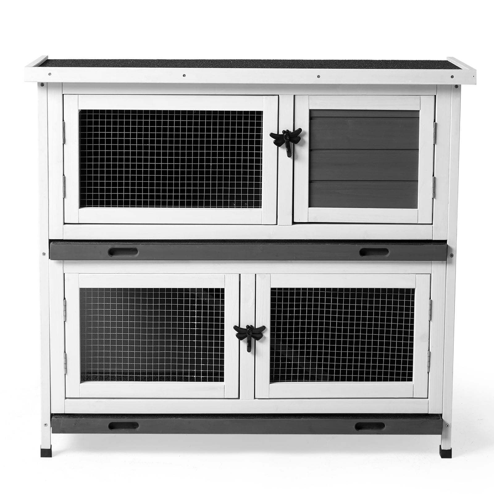 2 Story Solid Wood Rabbit Hutch Bunny Cage with 2 Large Main Rooms, Guinea Pig Cage Pet House