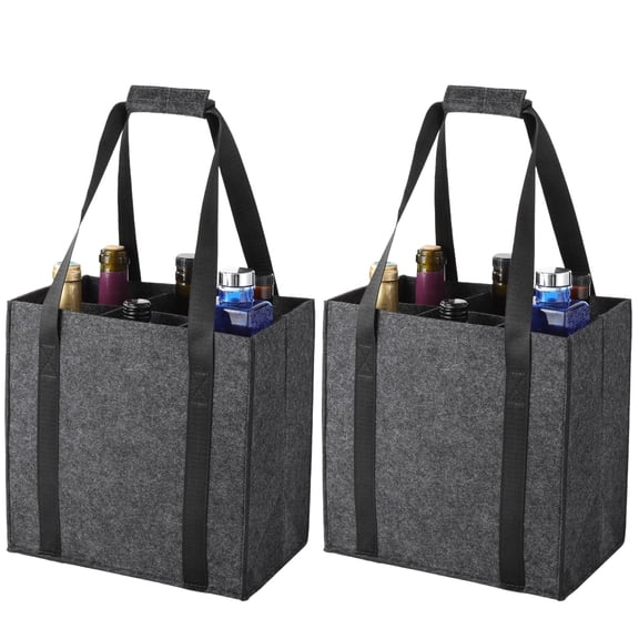 2 Pcs Felt Wine Bottle Carrier, Reusable 6-Compartment Drinks Carrier, Thickened Wine Tote Bag with Sturdy Handles, 10.6x7.1x10.6 in Foldable Bag for Transporting Liquor, Champagne, Beer, Drinks