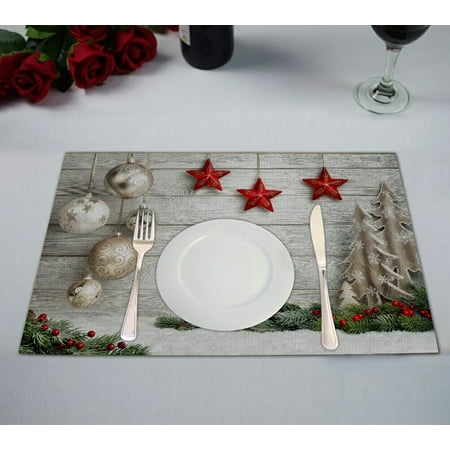 

ABPHQTO Christmas Bright Wood Fir Branches Stars Trees Snow Placemat 12x18 Inch Set of 2 Table Placemats