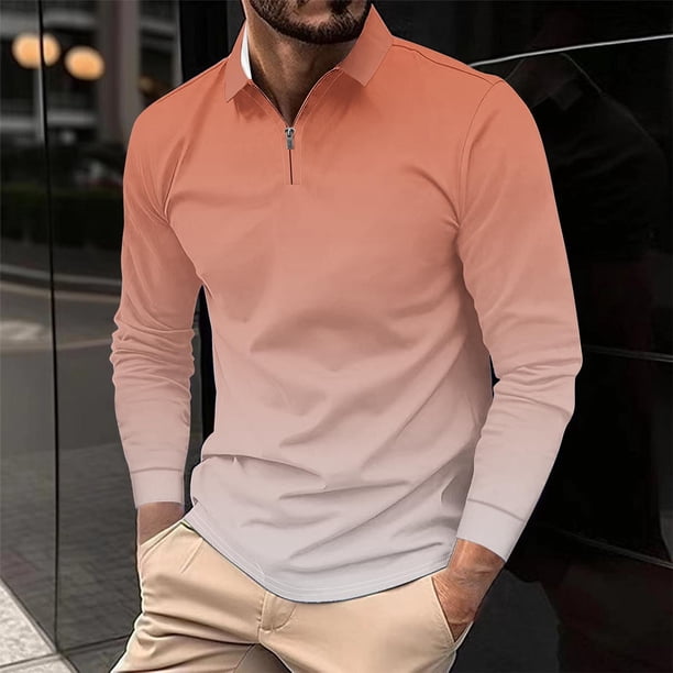Blusa y camisa de manga larga con cuello vuelto para hombre, informal, con cuello vuelto, estampado, para fitness, deportiva, de manga larga, de poliéster