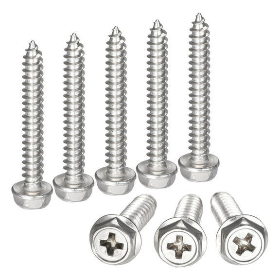 Phillips Hex Washer Self Tapping Screws, M5 x 35mm 304 Stainless Steel Hex Flange Sheet Metal Screw 10pack