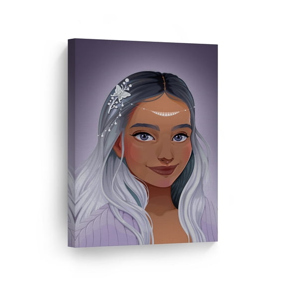 Smile Art Design Pretty Fairy African Girl Purple Lilac Background Canvas Wall Art Print Baby Kids and Nursery Room African Made in The USA - 40x30